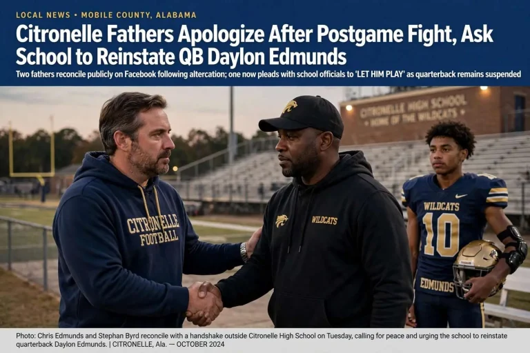 Illustration for the news story: Citronelle Fathers Apologize After Postgame Fight, Ask School to Reinstate QB Daylon Edmunds