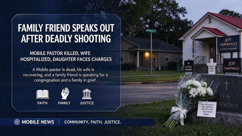 Illustration for the news story: Family Friend Speaks Out After Deadly Shooting Involving Mobile Pastor and His Wife