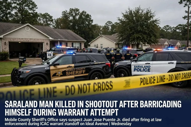 Illustration for the news story: Saraland Man Killed in Shootout After Barricading Himself During Warrant Attempt