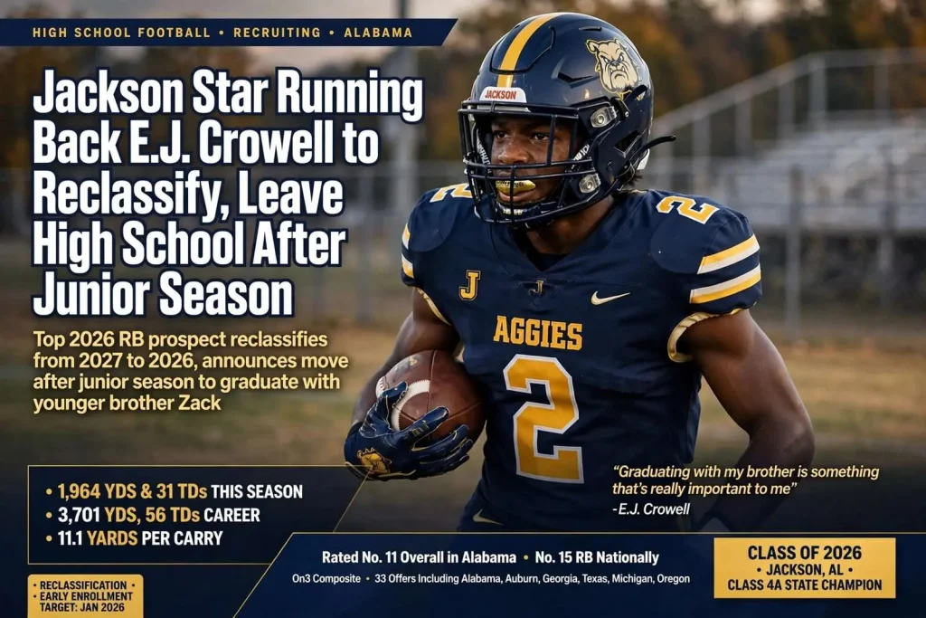 Illustration for the news story: Jackson Star Running Back E.J. Crowell to Reclassify, Leave High School After Junior Season
