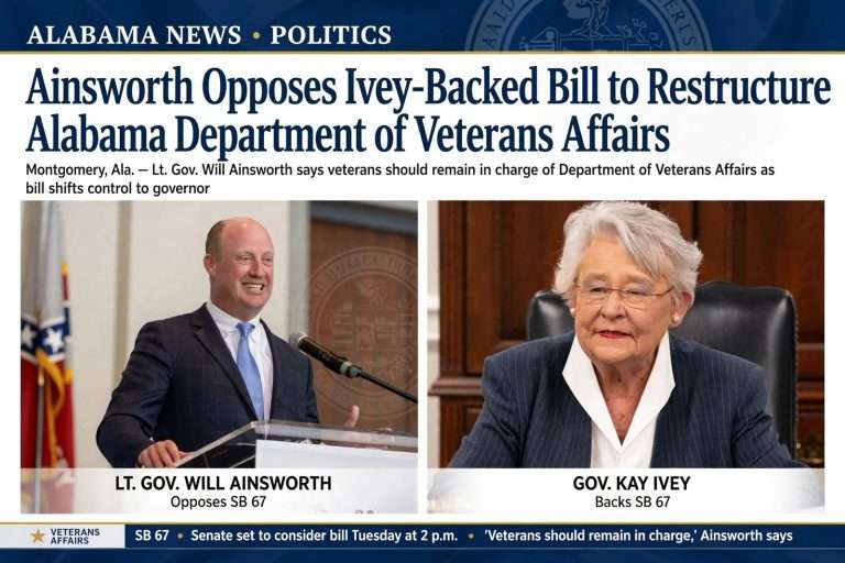 Illustration for the news story: Ainsworth Opposes Ivey-Backed Bill to Restructure Alabama Department of Veterans Affairs