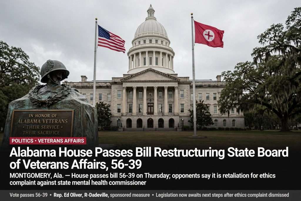 Illustration for the news story: Alabama House Passes Bill Restructuring State Board of Veterans Affairs, 56-39