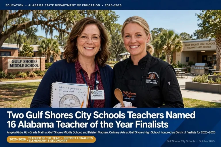 Illustration for the news story: Two Gulf Shores City Schools Teachers Named Among 16 Alabama Teacher of the Year Finalists