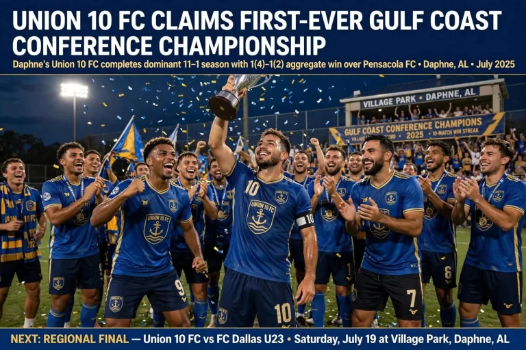 Illustration for the news story: Union 10 FC Claims First-Ever Gulf Coast Conference Championship