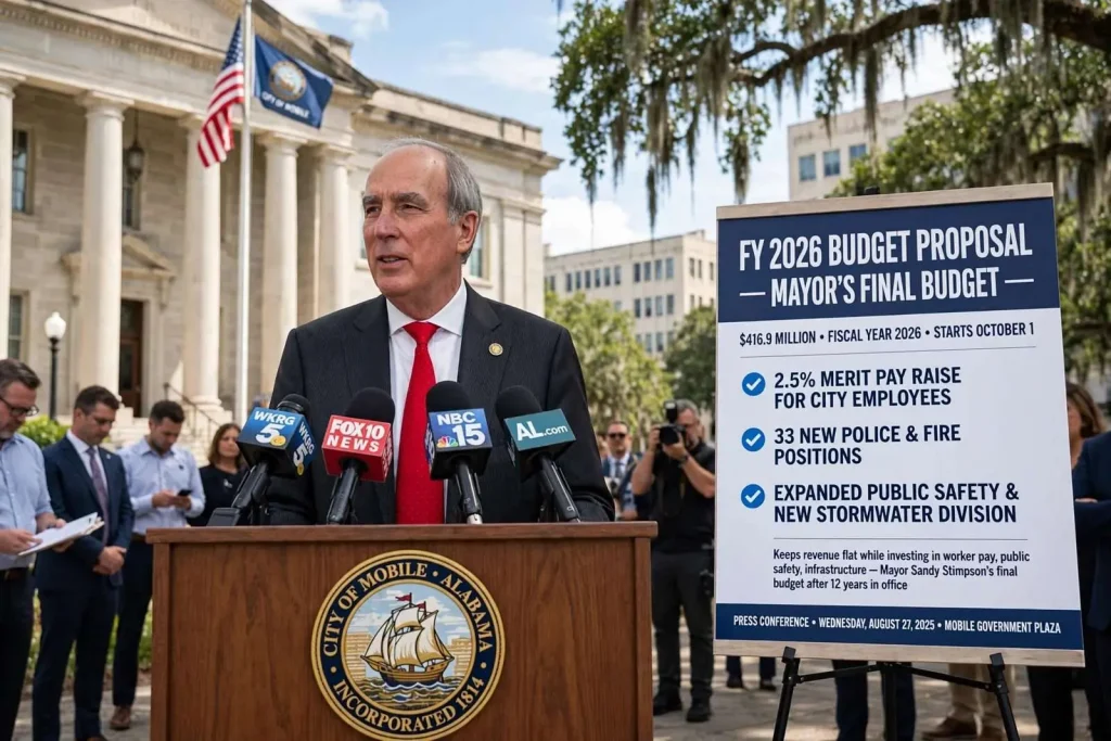 Illustration for the news story: Mobile Mayor’s Final Budget Proposal Includes Employee Pay Raise, More Public Safety Funding