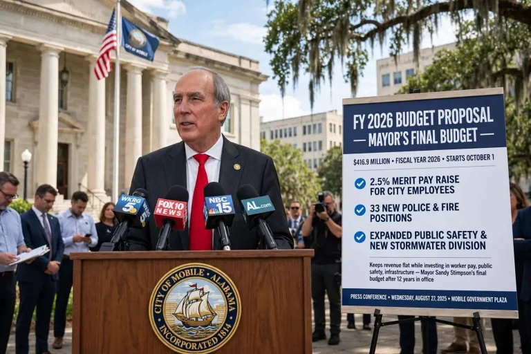 Illustration for the news story: Mobile Mayor’s Final Budget Proposal Includes Employee Pay Raise, More Public Safety Funding