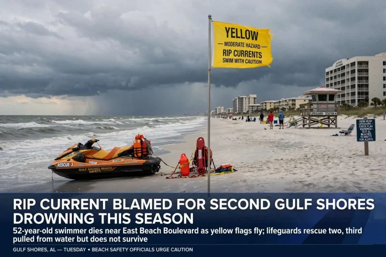 Illustration for the news story: Rip Current Blamed for Second Gulf Shores Drowning This Season