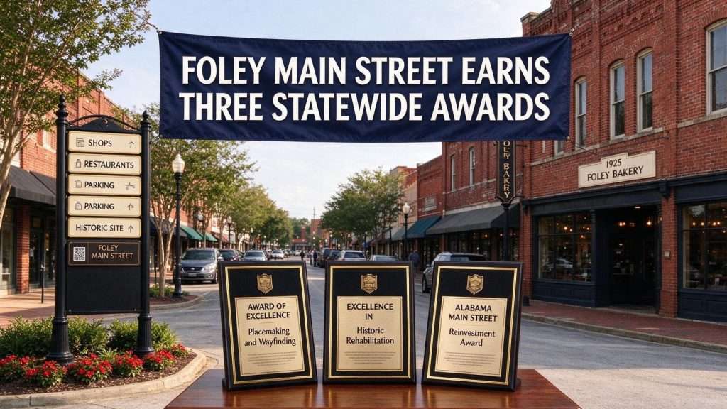 Illustration for the news story: Foley Main Street Earns Three Statewide Awards for Downtown Revitalization