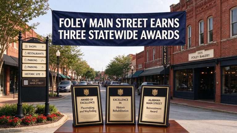 Illustration for the news story: Foley Main Street Earns Three Statewide Awards for Downtown Revitalization