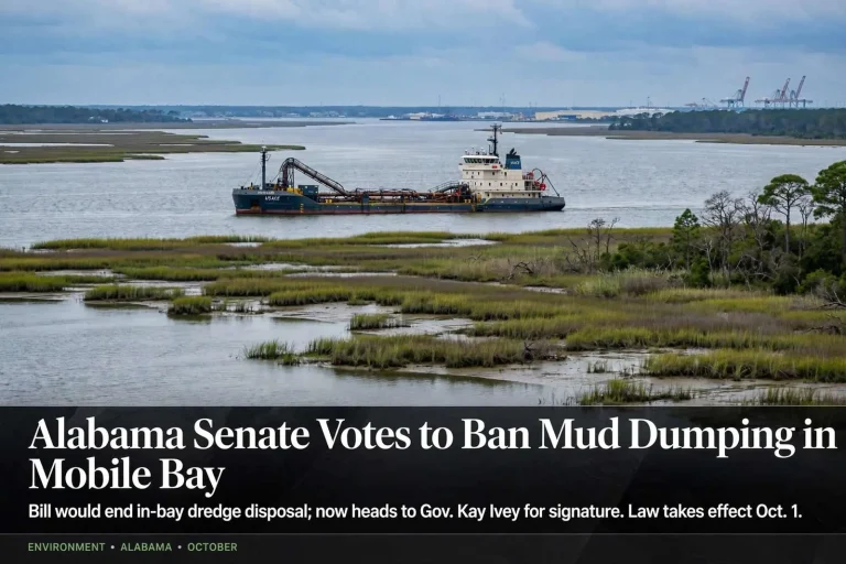 Illustration for the news story: Alabama Senate Votes to Ban Mud Dumping in Mobile Bay