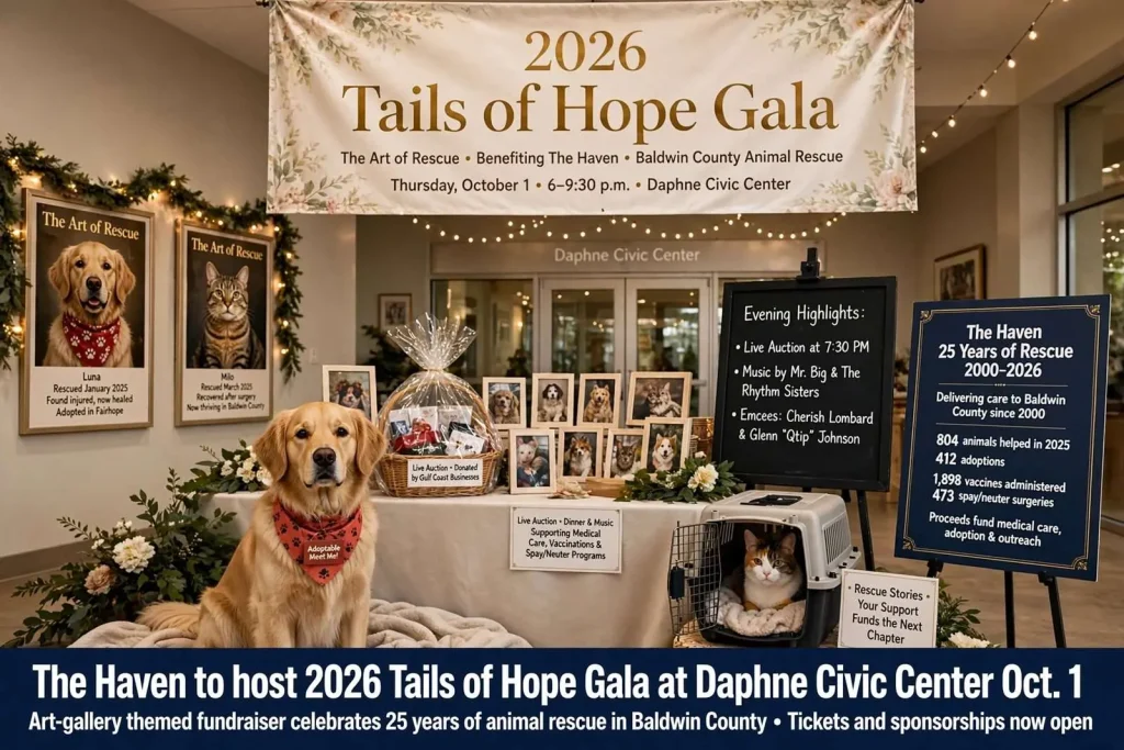 Illustration for the news story: The Haven to host 2026 Tails of Hope Gala at Daphne Civic Center Oct. 1