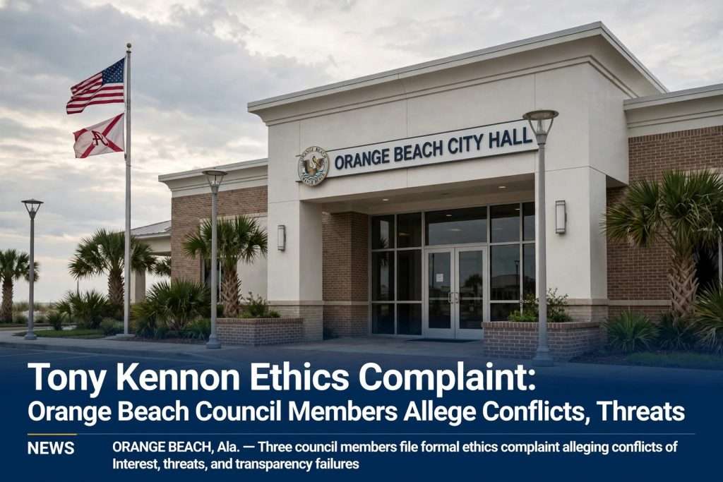 Illustration for the news story: Tony Kennon Ethics Complaint: Orange Beach Council Members Allege Conflicts, Threats