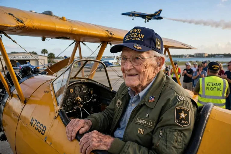Illustration for the news story: 101-Year-Old WWII Veteran From Fairhope Takes Flight at Pensacola Air Show