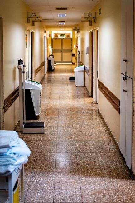An empty hospital hallway