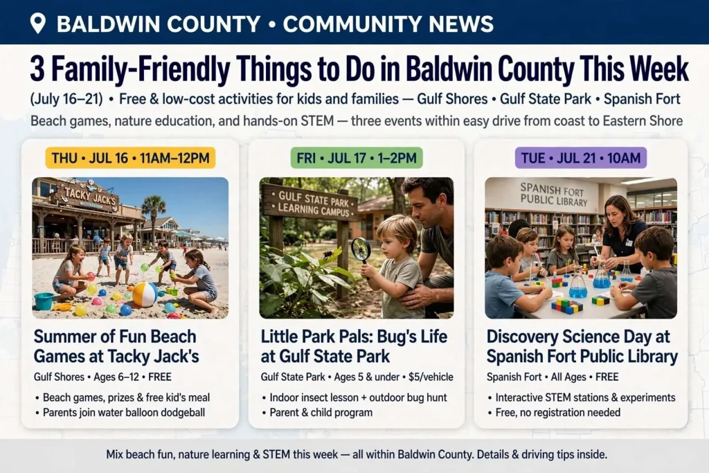 Illustration for the news story: 3 Family-Friendly Things to Do in Baldwin County This Week (July 16-21)