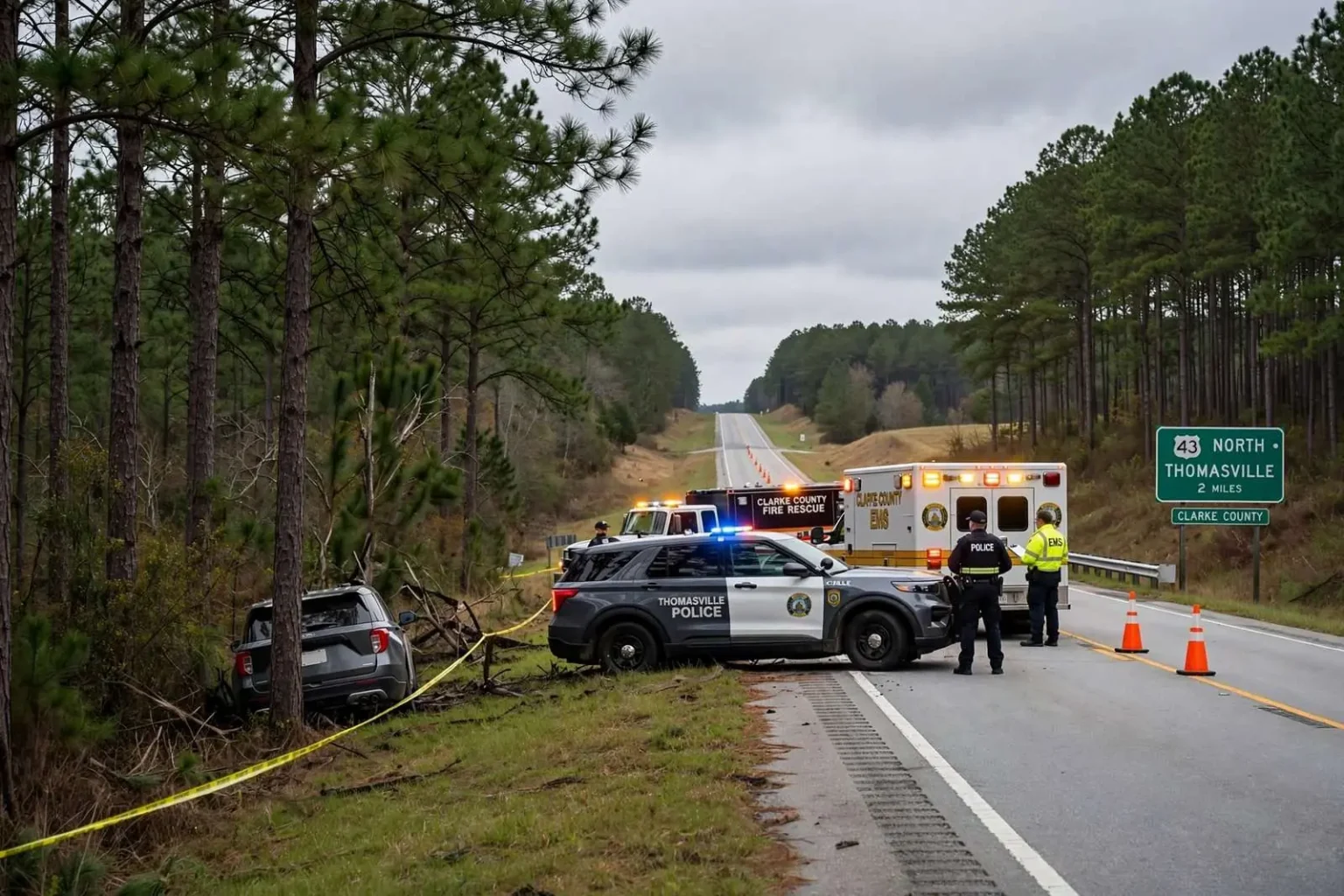 Illustration for the news story: A 73-Year-Old Mobile Man Died in a Single-Vehicle Crash Near Thomasville That Police Say May Have Been a Medical Emergency