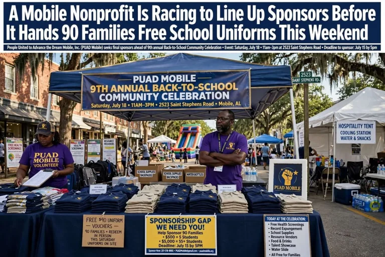 Illustration for the news story: A Mobile Nonprofit Is Racing to Line Up Sponsors Before It Hands 90 Families Free School Uniforms This Weekend