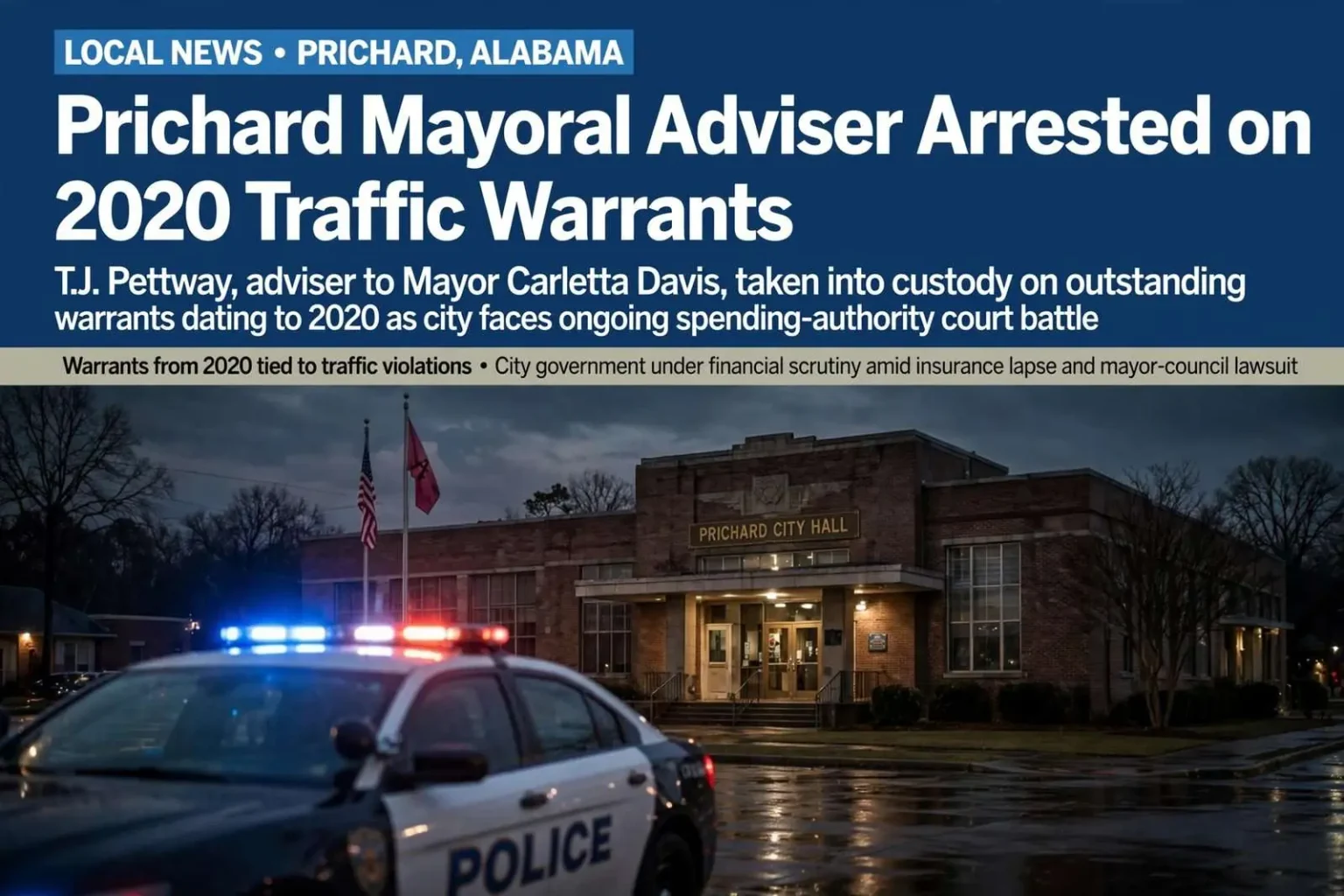 Illustration for the news story: A Prichard Mayoral Adviser Was Arrested on Warrants Tied to Traffic Violations From 2020
