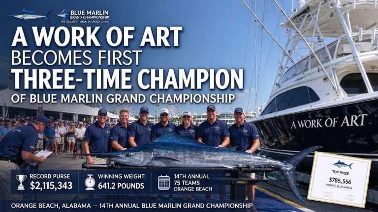 Illustration for the news story: A Work of Art Becomes First Three-Time Champion of Blue Marlin Grand Championship