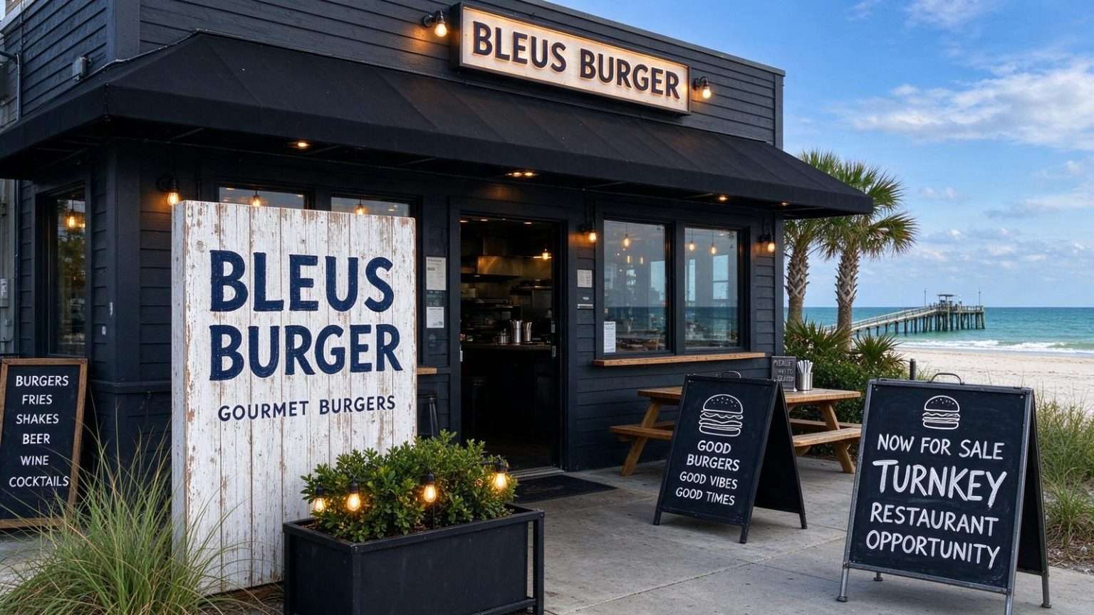 Illustration for the news story: After a Decade in Gulf Shores, Bleus Burger’s Owners Put Their Turnkey Burger Business Up for Sale