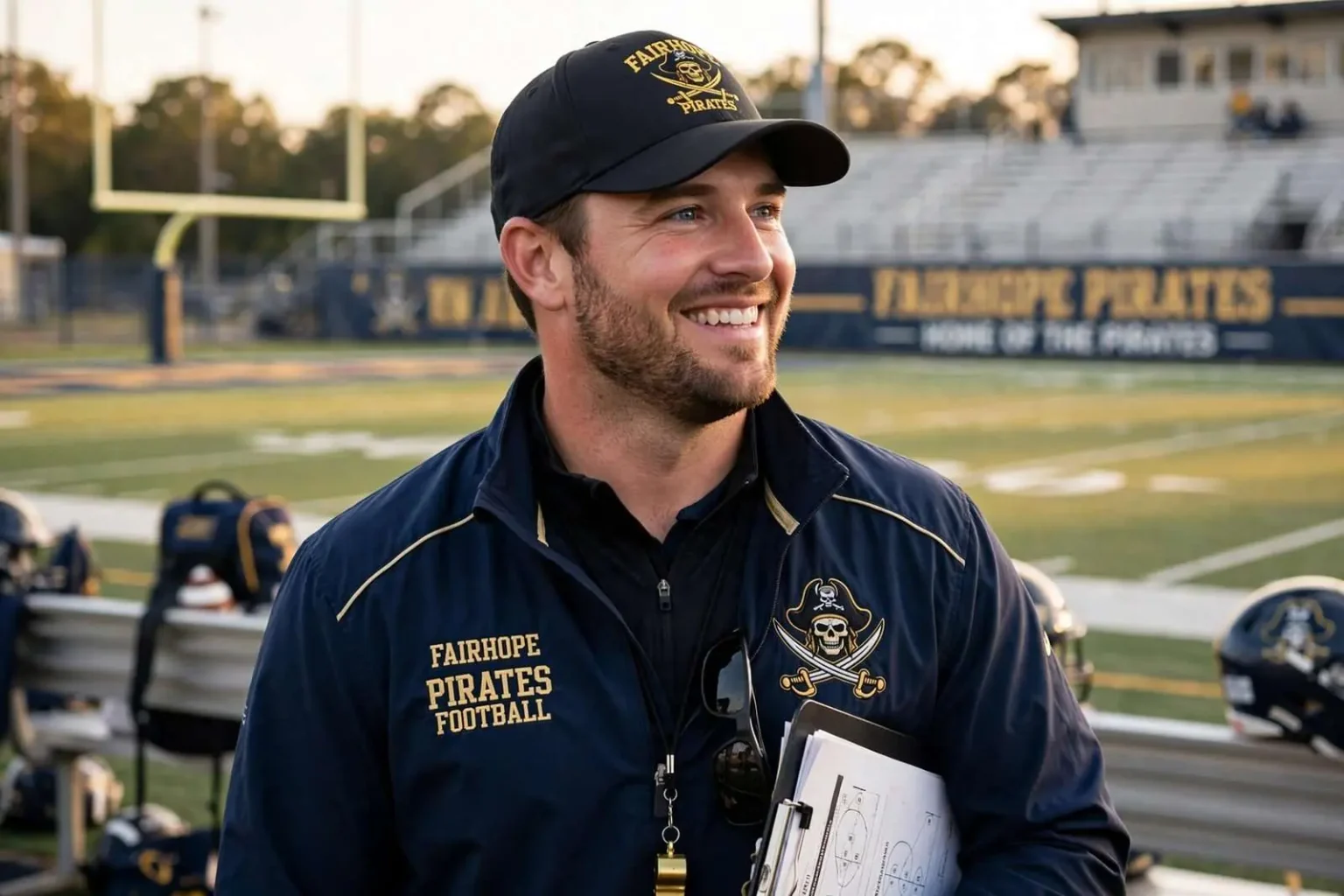 Illustration for the news story: After Stops at Troy, Tulane and McGill-Toolen, Fairhope’s Football Coach Says He’s Finally Where He Belongs