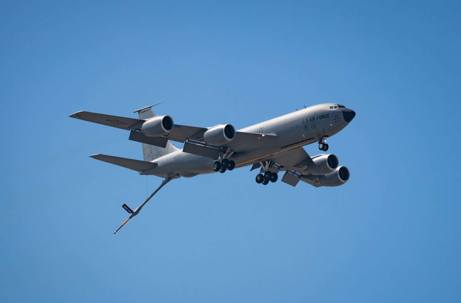 U.S. Air Force aerial refueling tanker aircraft in flight