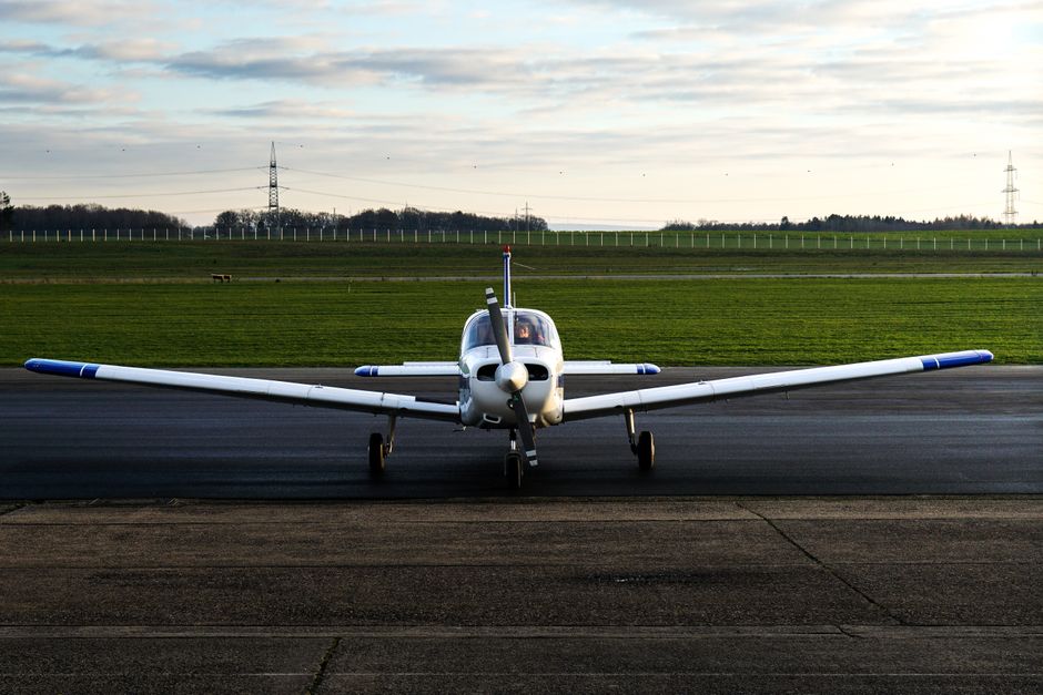 Small propeller airplane on a runway near Fairhope, Alabama
