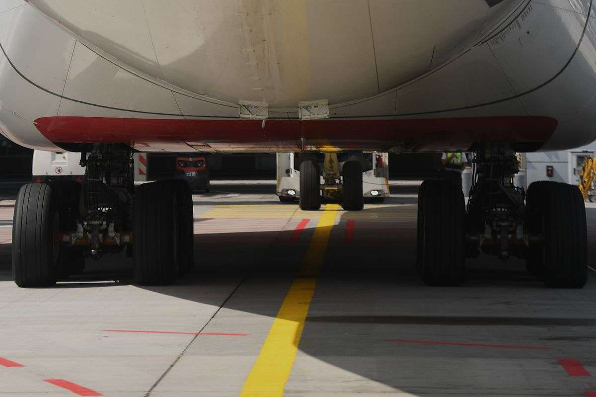 A commercial jet aircraft similar to the Airbus A220 models built in Mobile
