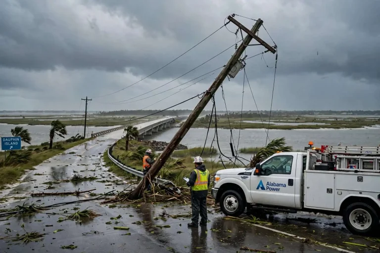 Illustration for the news story: Tropical Storm Bertha Damages Pole, Knocking Out Power on Dauphin Island