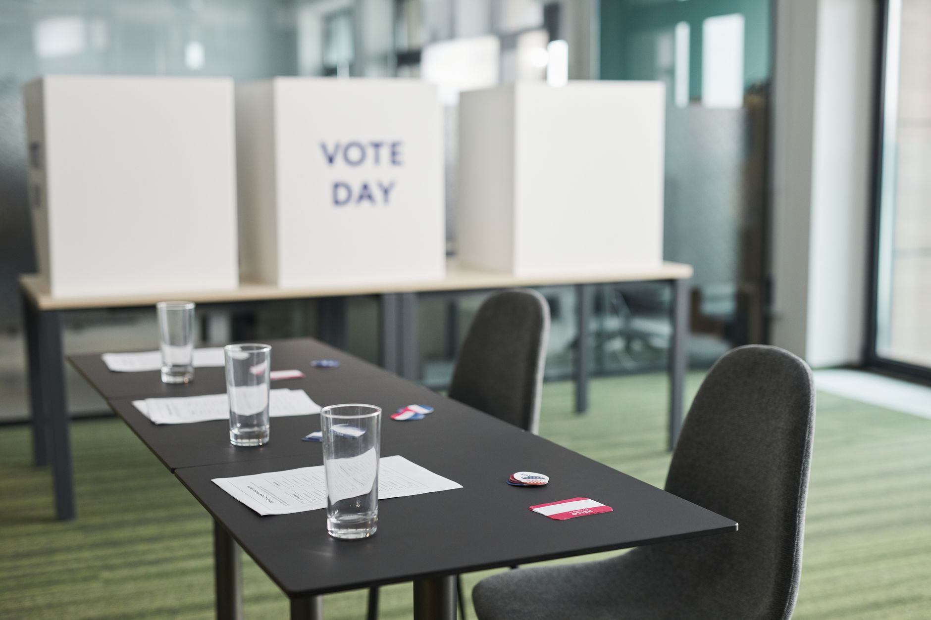 Voting booths set up at a polling place