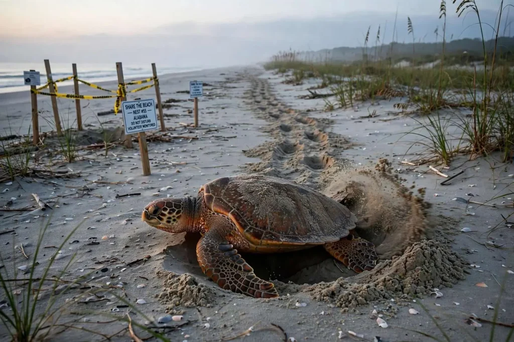 Illustration for the news story: Sea Turtle Nesting Reaches Its Annual Peak Along Alabama’s Beaches