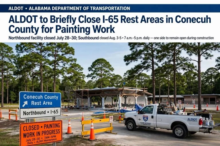 Illustration for the news story: ALDOT to Briefly Close I-65 Rest Areas in Conecuh County for Painting Work