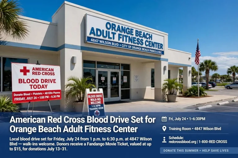 Illustration for the news story: American Red Cross Blood Drive Set for Orange Beach Adult Fitness Center