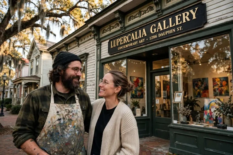 Illustration for the news story: An Artist Who Calls Himself ‘Grantham Unknown’ Left New Orleans Calling It ‘Spiritually Desolate.’ Mobile Gave Him His Light Back.