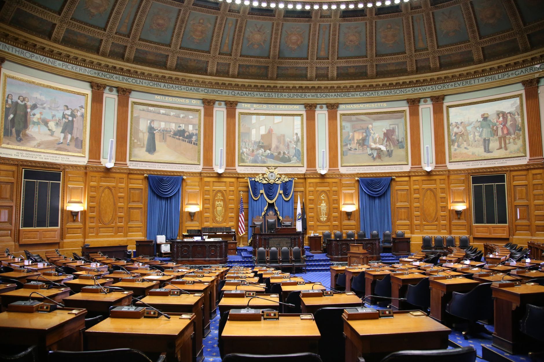 Stately government building with columns under a clear sky