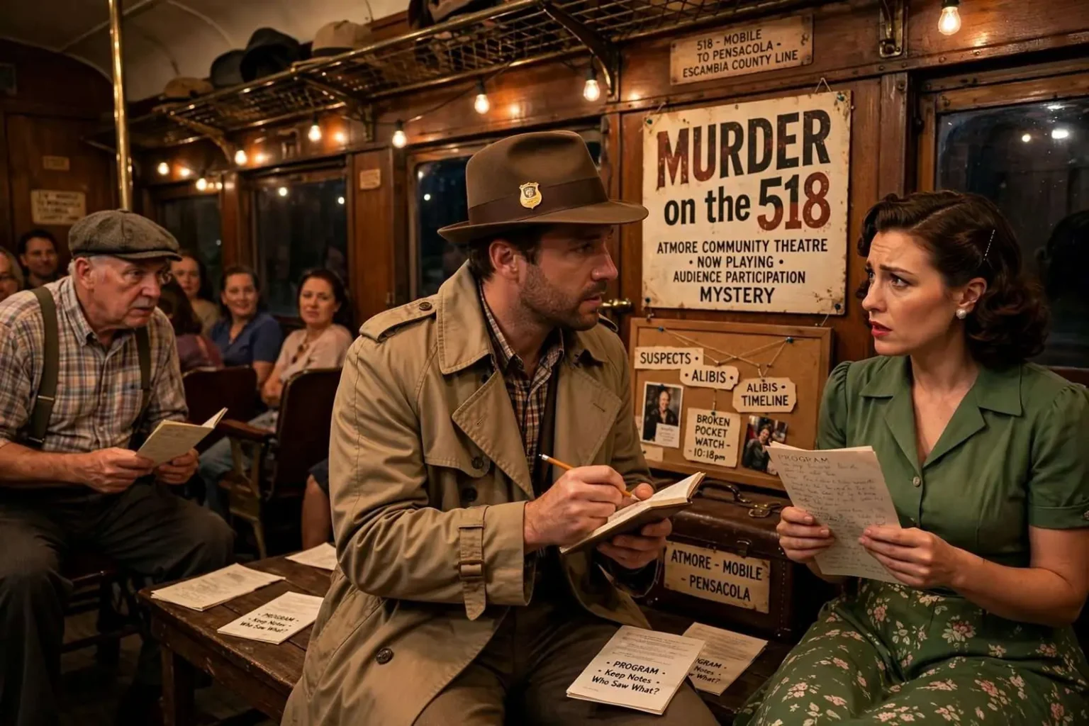 Illustration for the news story: All Aboard for a Whodunit: Atmore’s Community Theatre Stages ‘Murder on the 518’