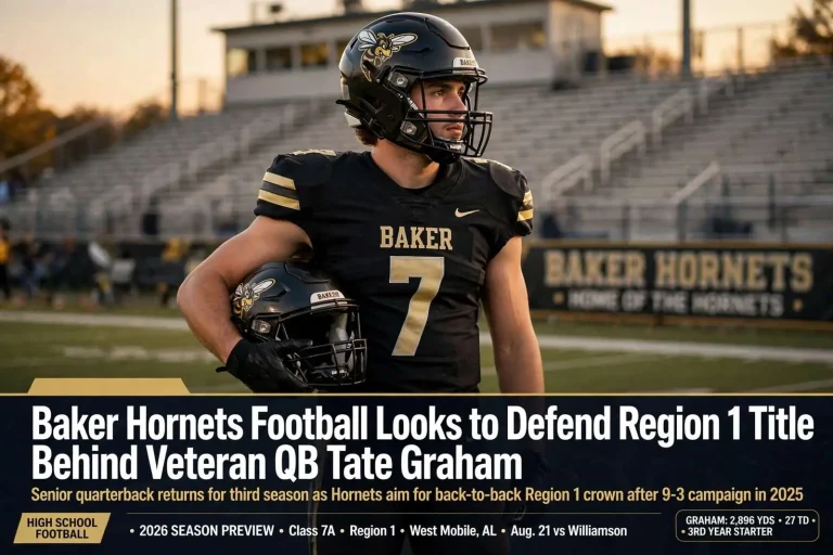 Illustration for the news story: Baker Hornets Football Looks to Defend Region 1 Title Behind Veteran QB Tate Graham