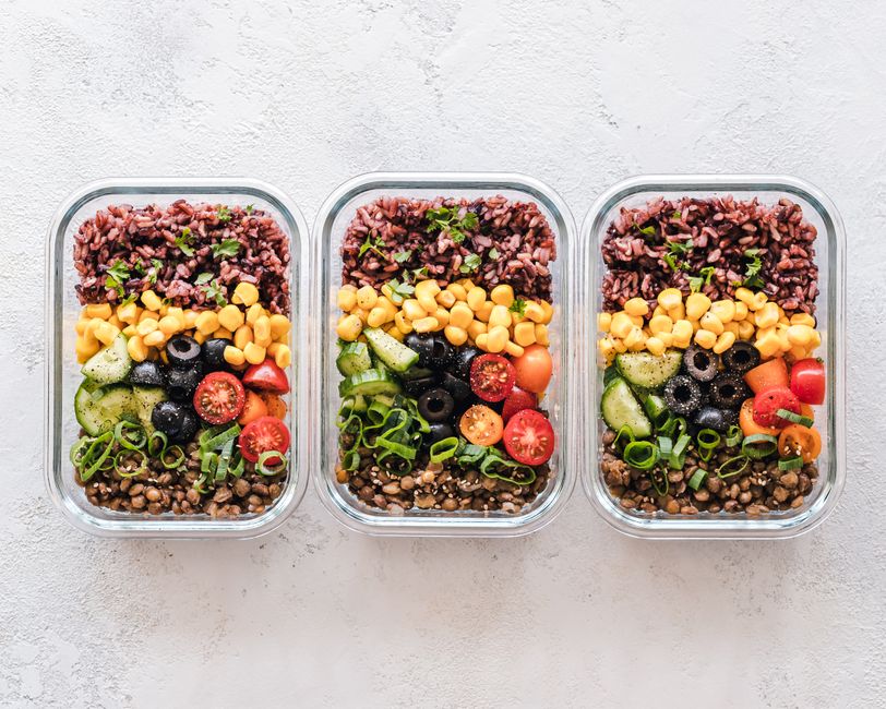 Healthy prepared meals in containers