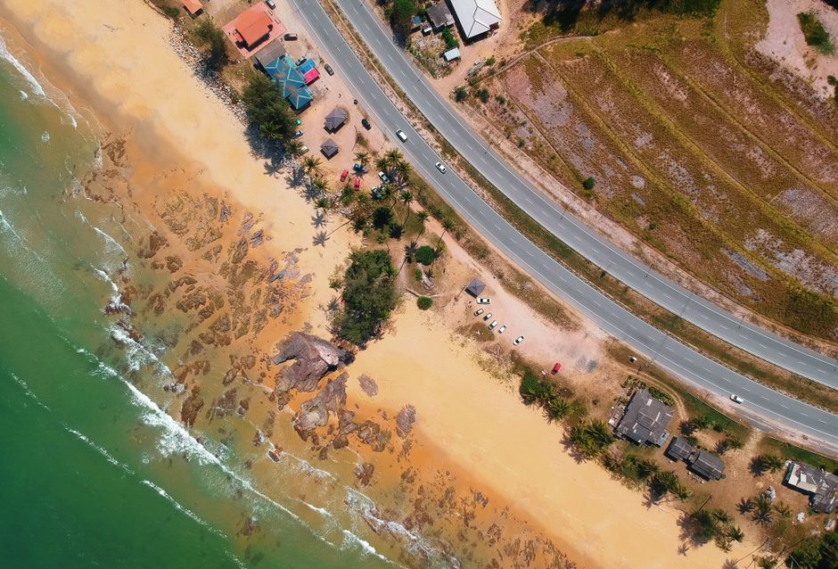 A four-lane highway leading toward the coast