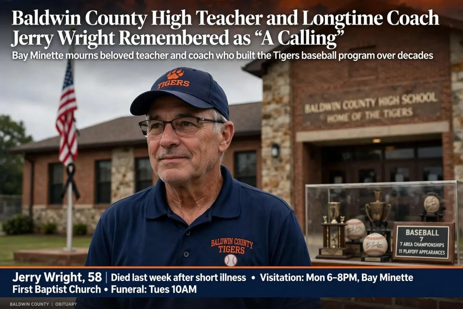 Illustration for the news story: Baldwin County High Teacher and Longtime Coach Jerry Wright Remembered as “A Calling”