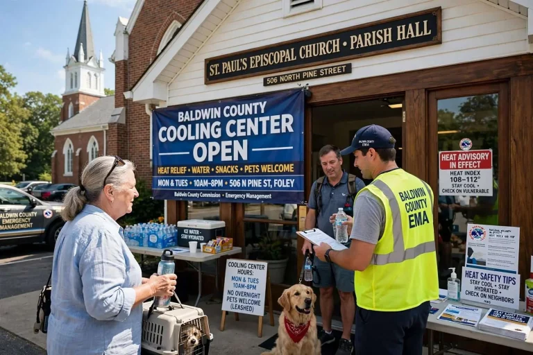 Illustration for the news story: Baldwin County Opens Foley Cooling Center as Dangerous Heat Grips Coast