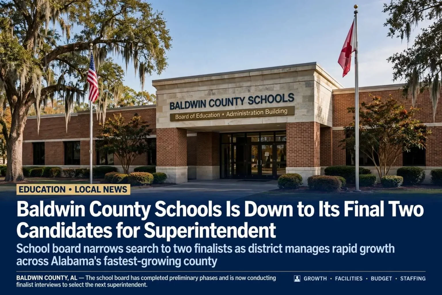 Illustration for the news story: Baldwin County Schools Is Down to Its Final Two Candidates for Superintendent