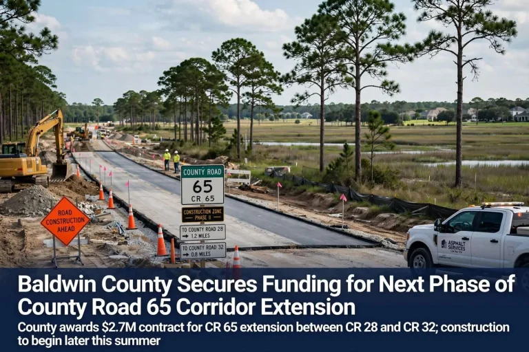 Illustration for the news story: Baldwin County Secures Funding for Next Phase of County Road 65 Corridor Extension