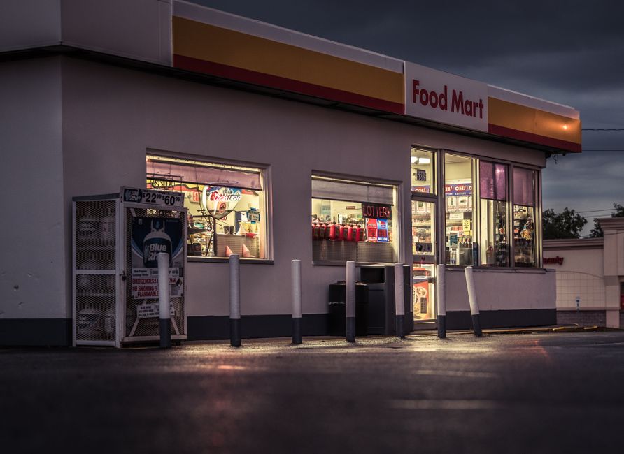 Exterior of a retail store at night