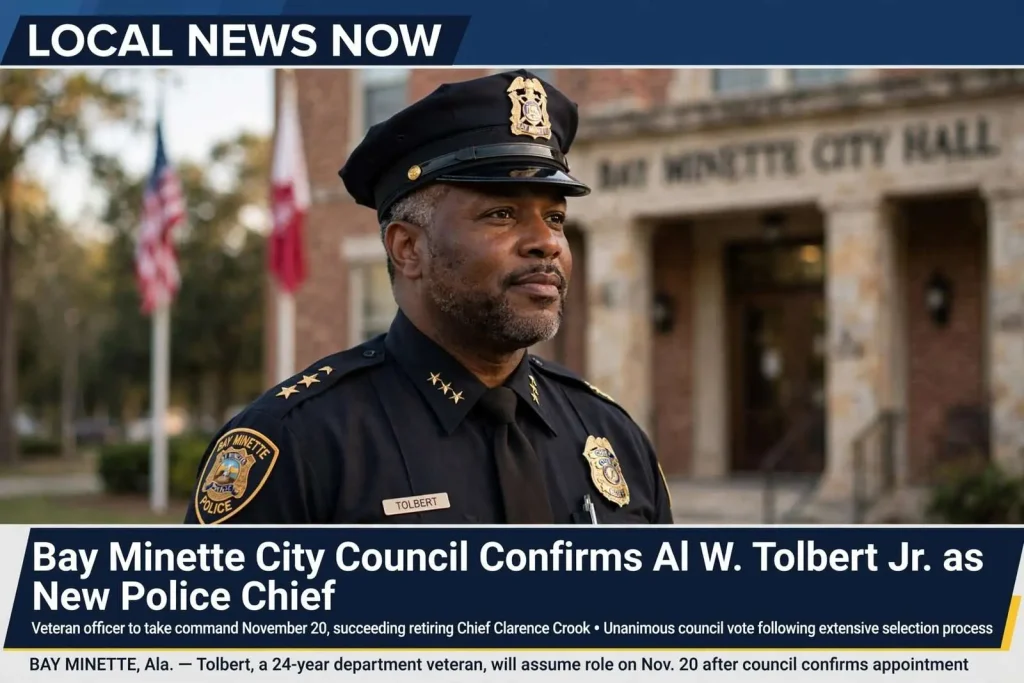 Illustration for the news story: Bay Minette City Council Confirms Al W. Tolbert Jr. as New Police Chief
