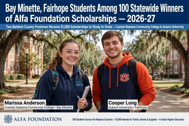 Illustration for the news story: Bay Minette, Fairhope Students Among 100 Statewide Winners of Alfa Foundation Scholarships