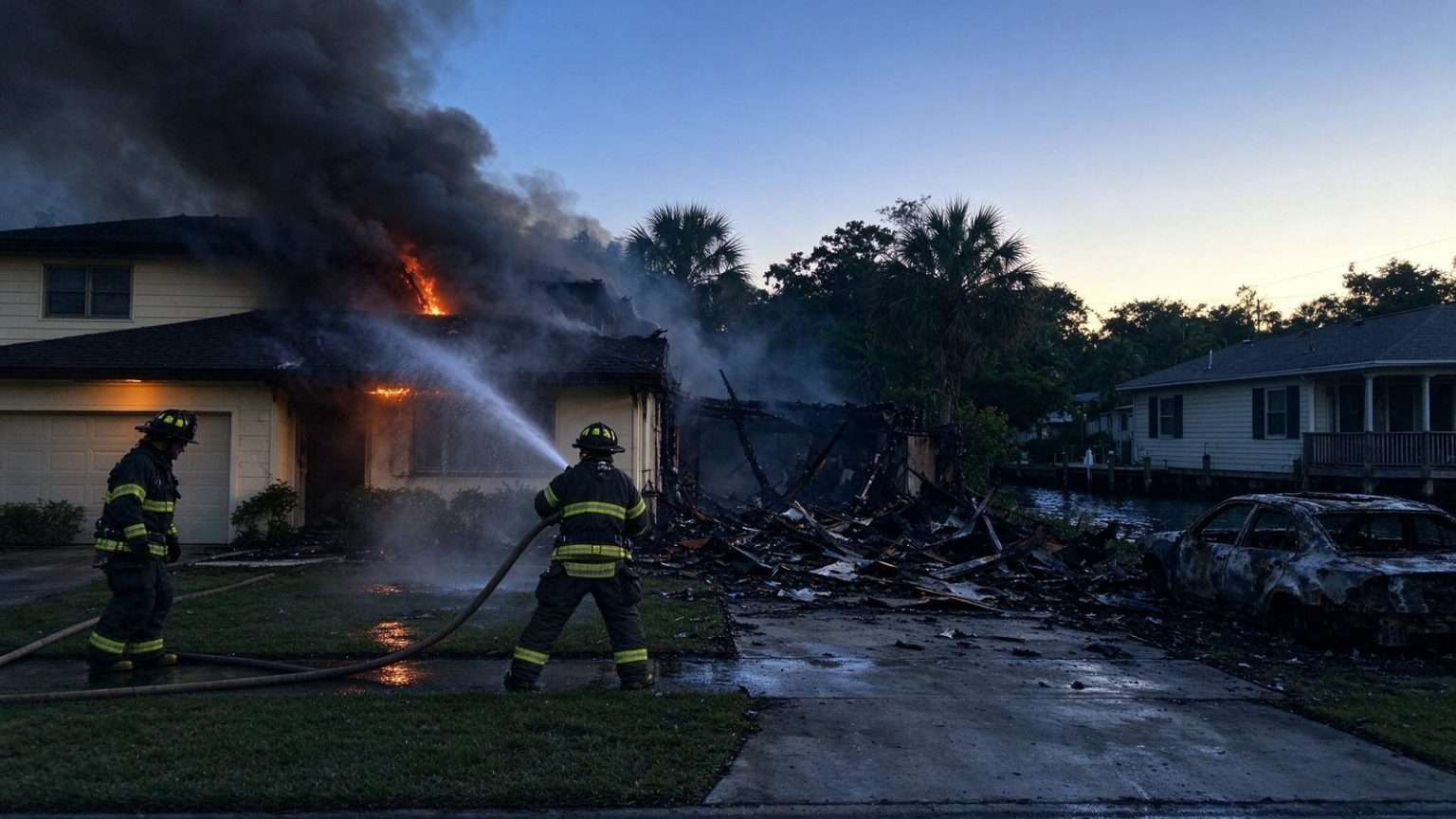 Illustration for the news story: Predawn Fire Destroys Two Homes in Orange Beach’s Bear Point Neighborhood