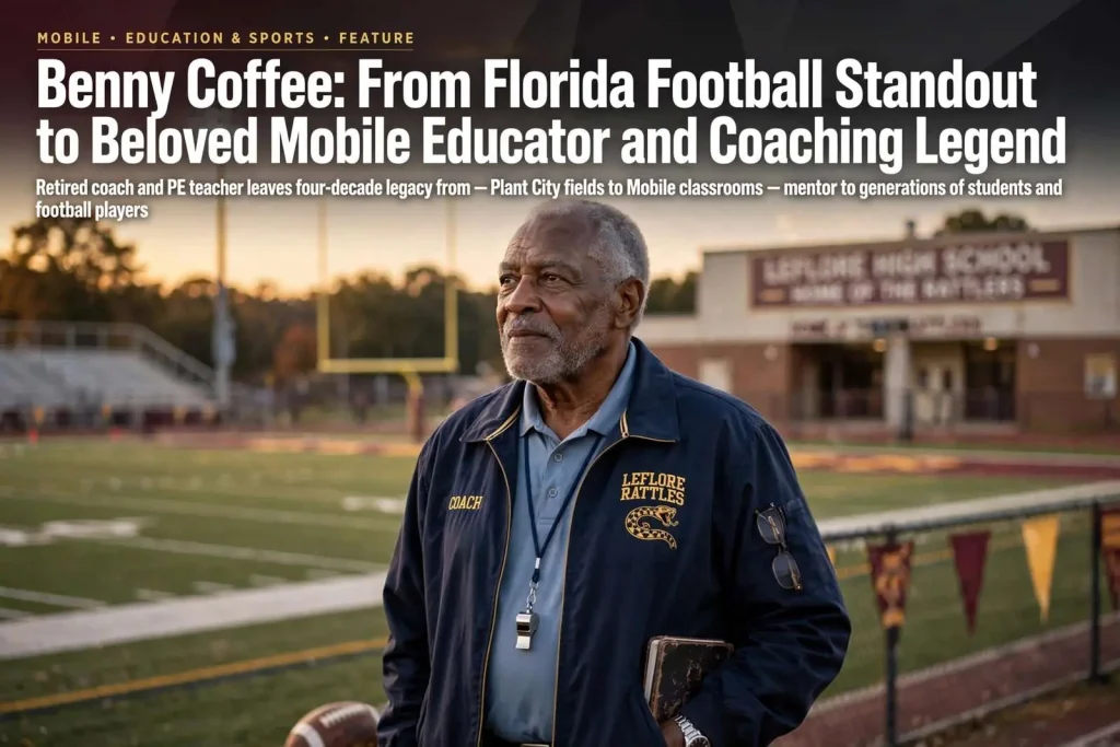 Illustration for the news story: Benny Coffee: From Florida Football Standout to Beloved Mobile Educator and Coaching Legend