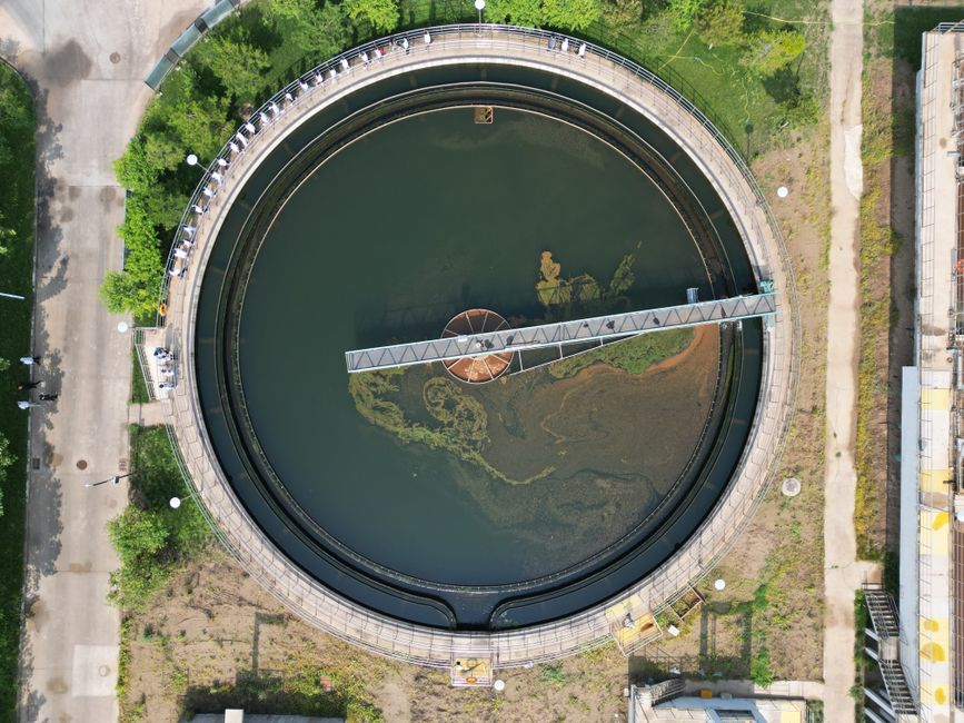 Industrial water treatment facility along a coastal waterway