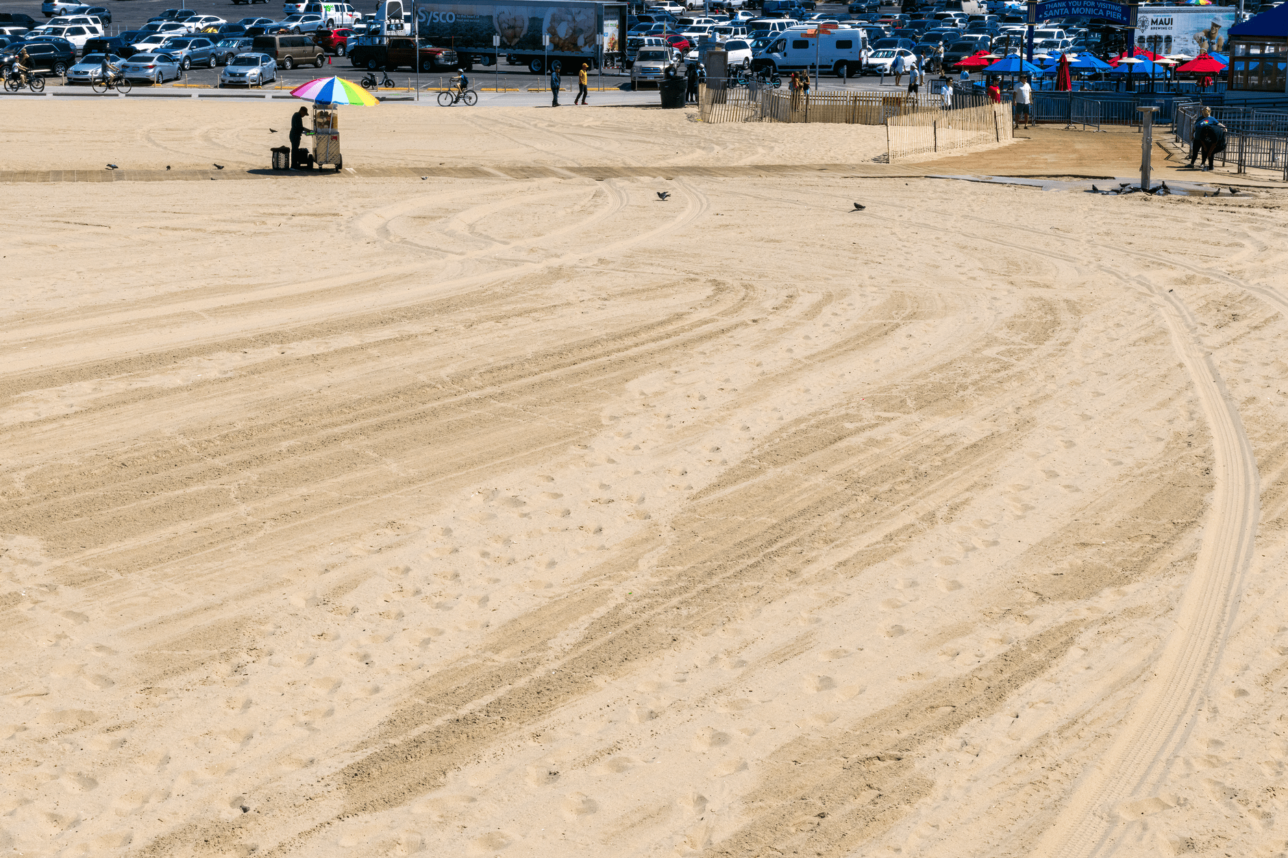 Sandy beach parking lot near the Gulf Shores waterfront